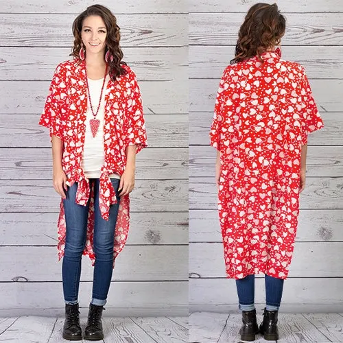 Red & White Heart Kimono Duster