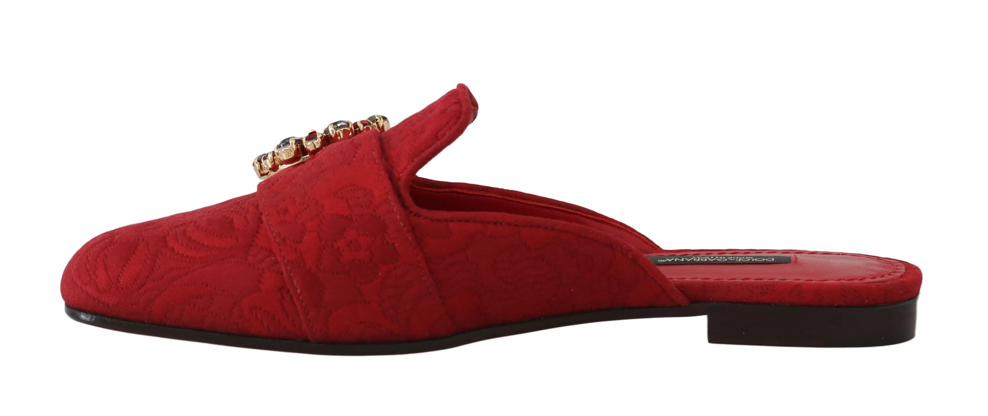 Red Jacquard Crystal Floral Mules