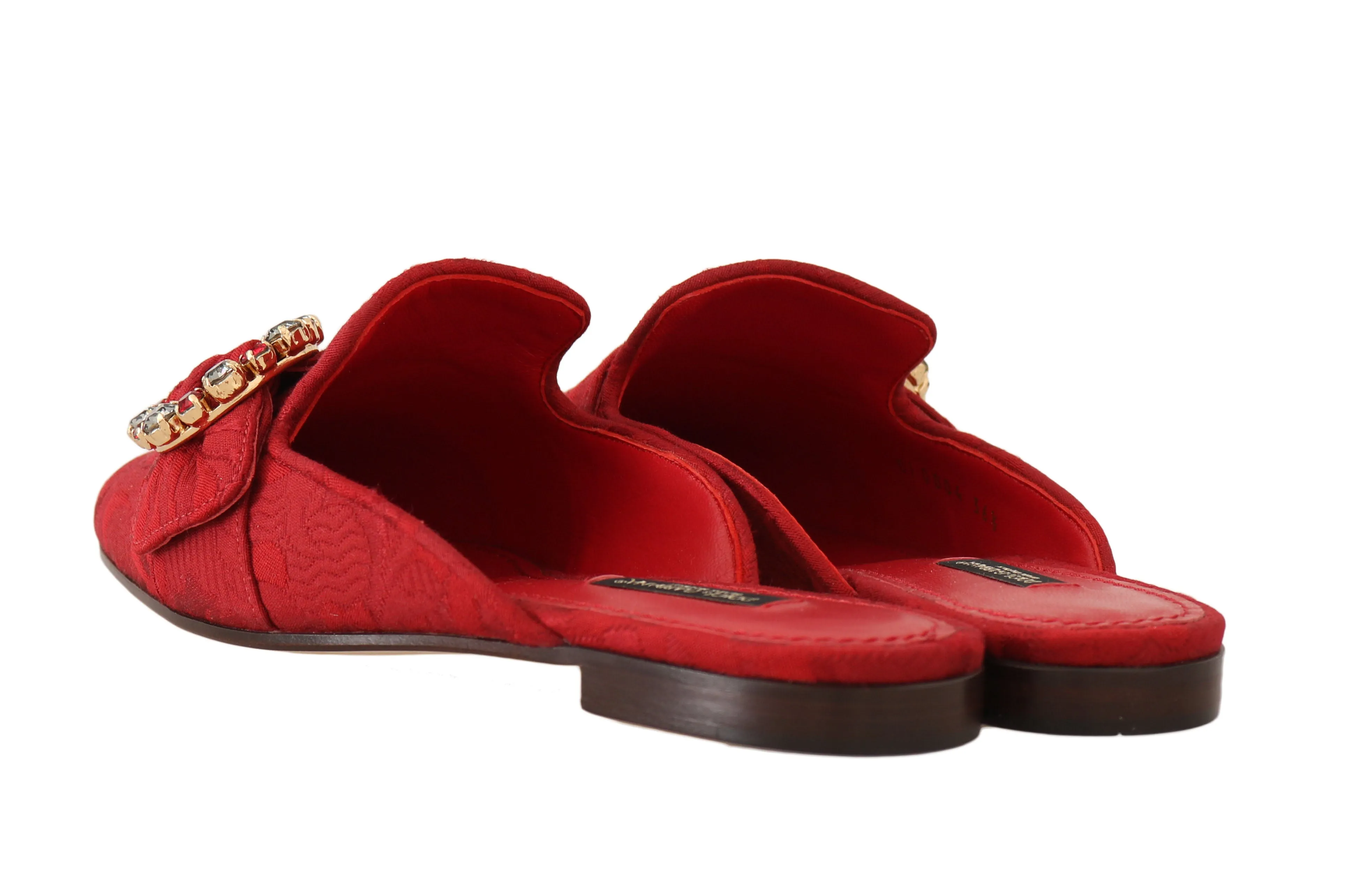 Red Jacquard Crystal Floral Mules