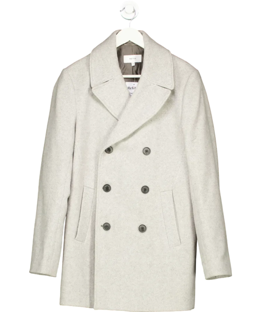 REISS Grey Wool Blend Single Breasted Epsom Overcoat In UK M