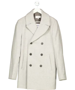 REISS Grey Wool Blend Single Breasted Epsom Overcoat In UK M