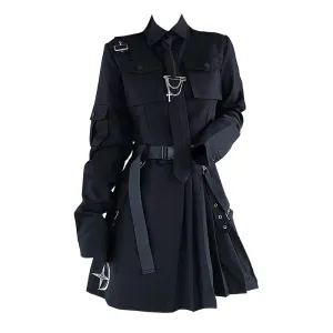 RETRO BLACK LONG-SLEEVED CROP TOP/SKIRT UB2732