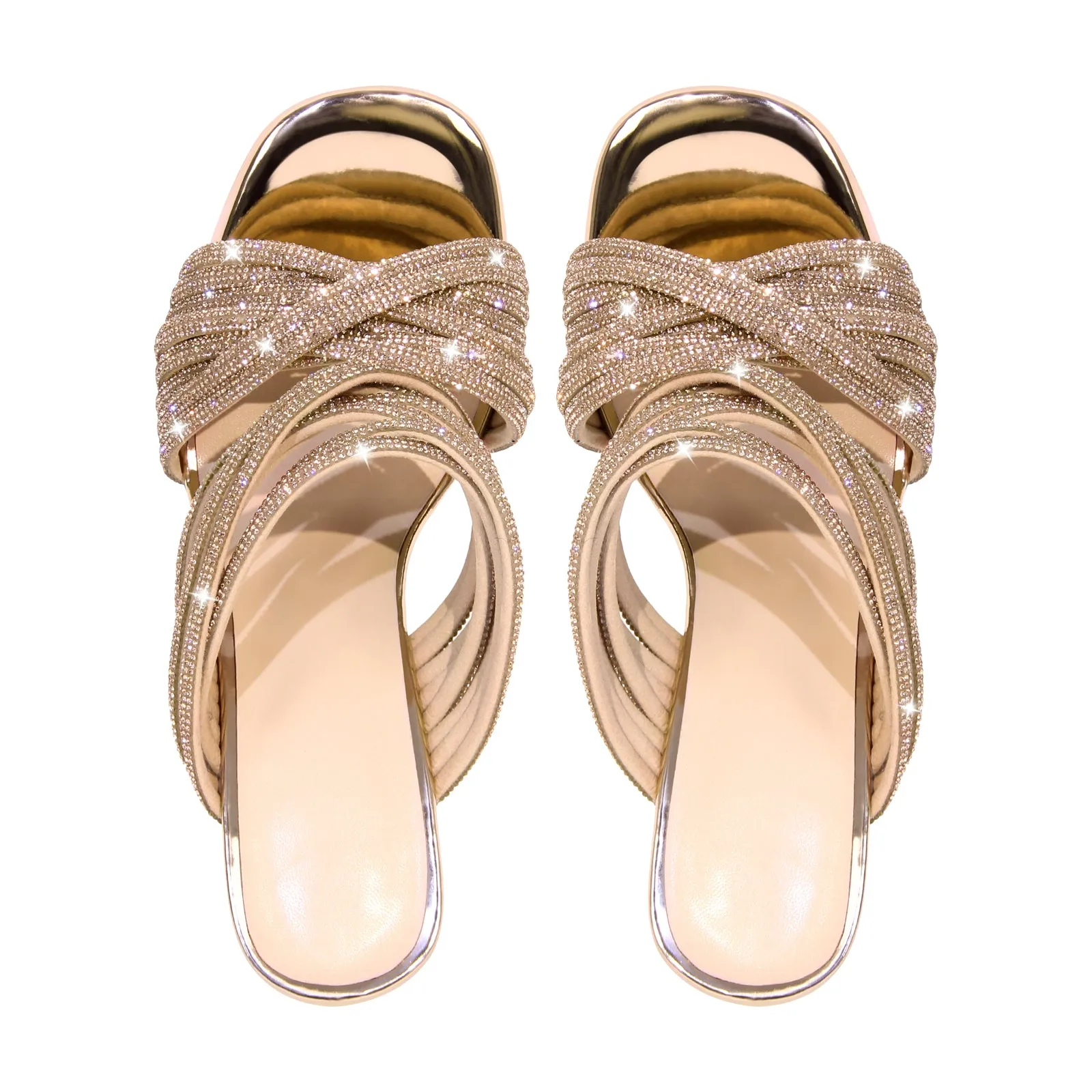 Rhinestone Round Toe Stiletto Sandals Mules