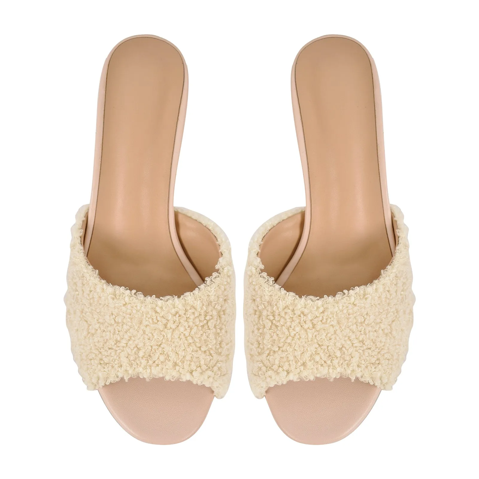 Round Toe Chunky Heel Fur Sandals Mules