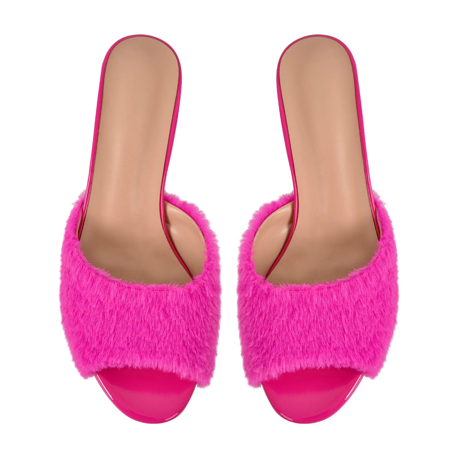 Round Toe Chunky Heel Fur Sandals Mules