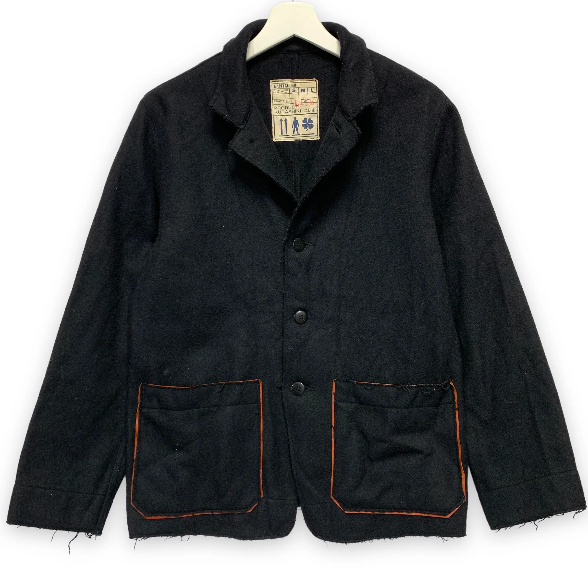 [S] Kapital Wool Kojima Kurashiki Unfinished Edges Leather Pocket Trim Blazer Jacket
