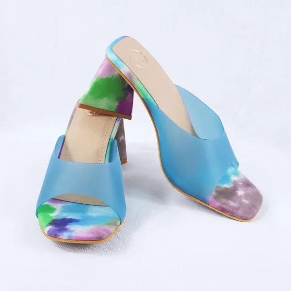 Sabeen Blue Block Heels Mules