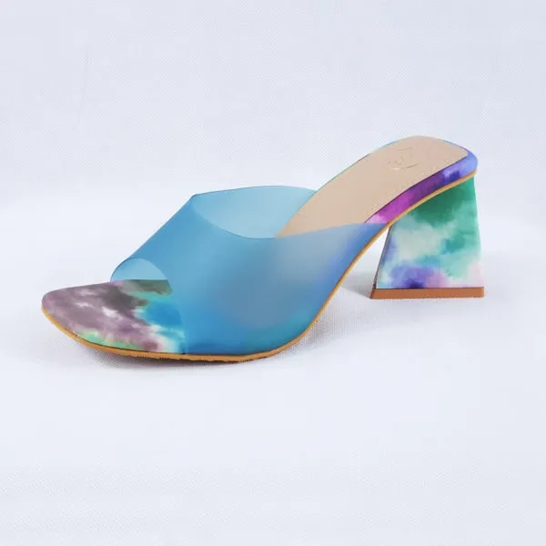 Sabeen Blue Block Heels Mules