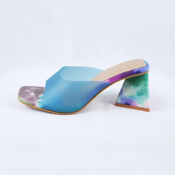 Sabeen Blue Block Heels Mules