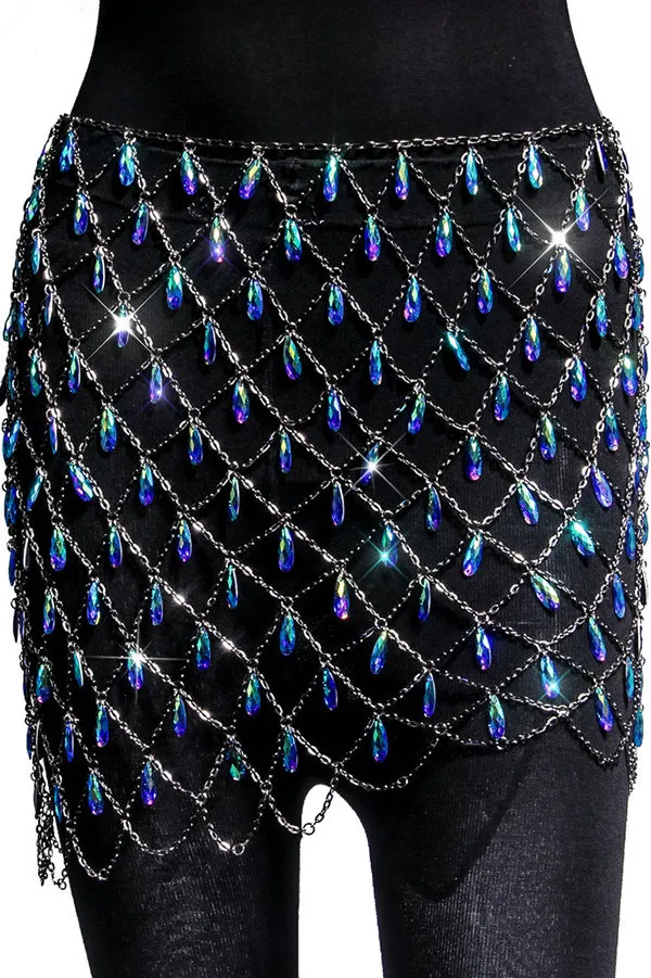 Sexy Hollow Colorful Sparkling Crystal Skirt