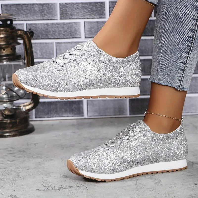 Shine Lace-up Platform Glitter Sneakers