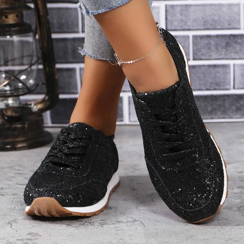 Shine Lace-up Platform Glitter Sneakers