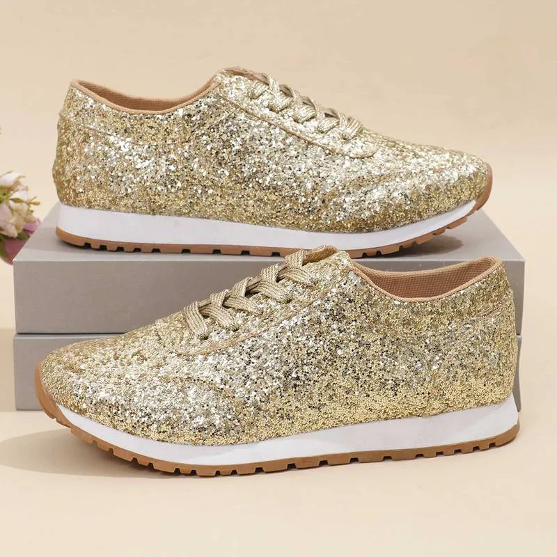 Shine Lace-up Platform Glitter Sneakers