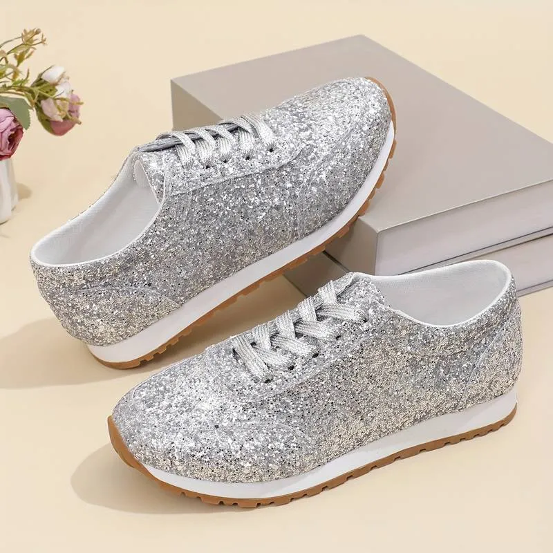 Shine Lace-up Platform Glitter Sneakers