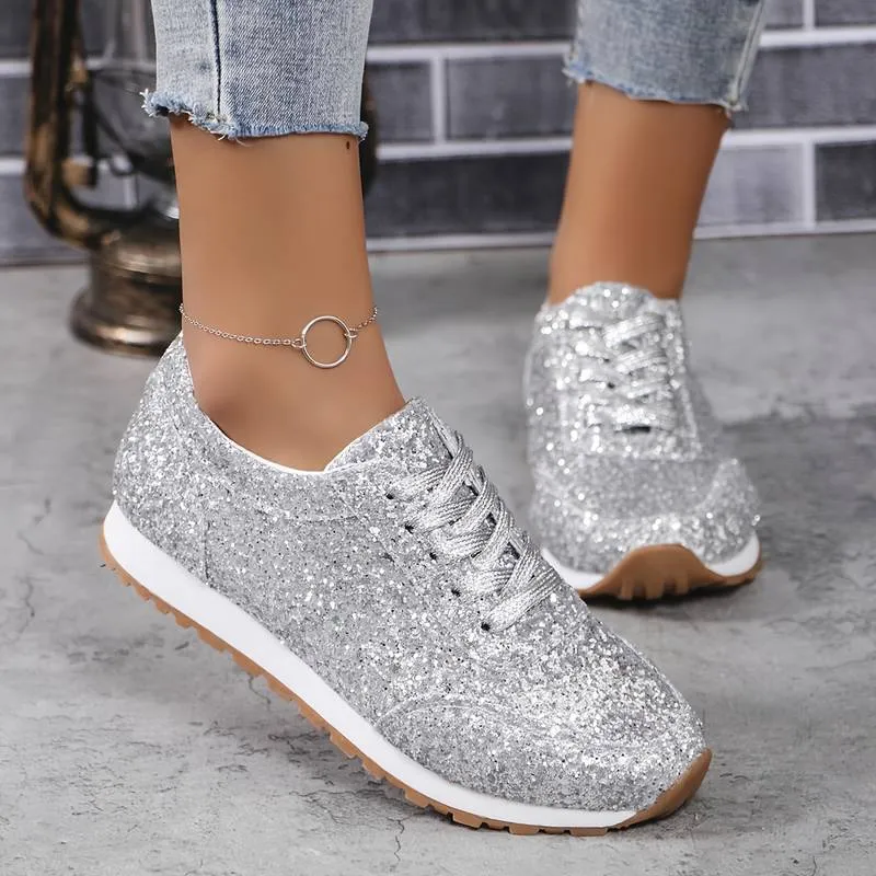 Shine Lace-up Platform Glitter Sneakers