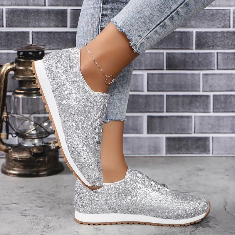Shine Lace-up Platform Glitter Sneakers