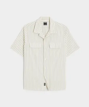 Short-Sleeve Striped Pocket Shirt in White