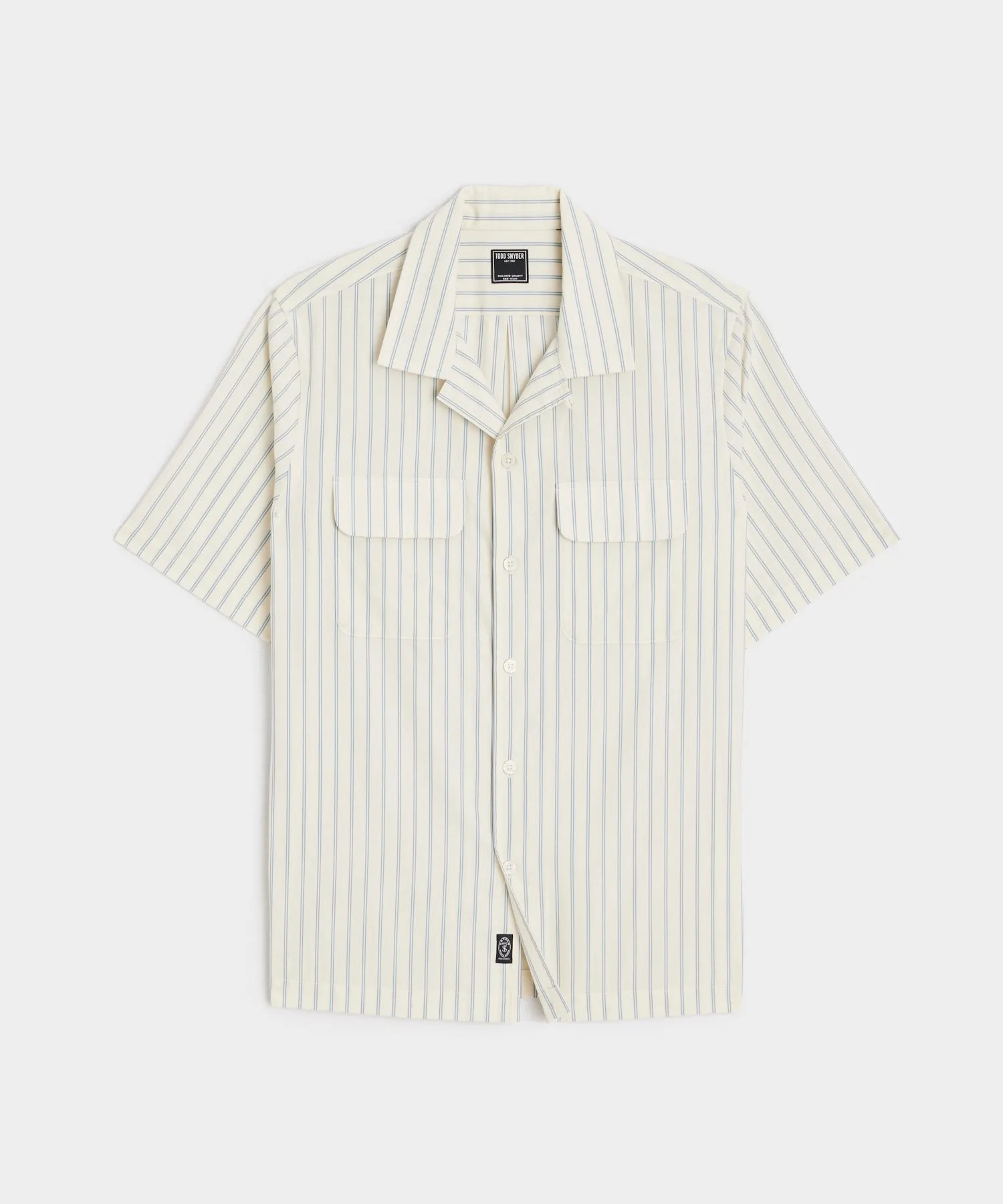 Short-Sleeve Striped Pocket Shirt in White