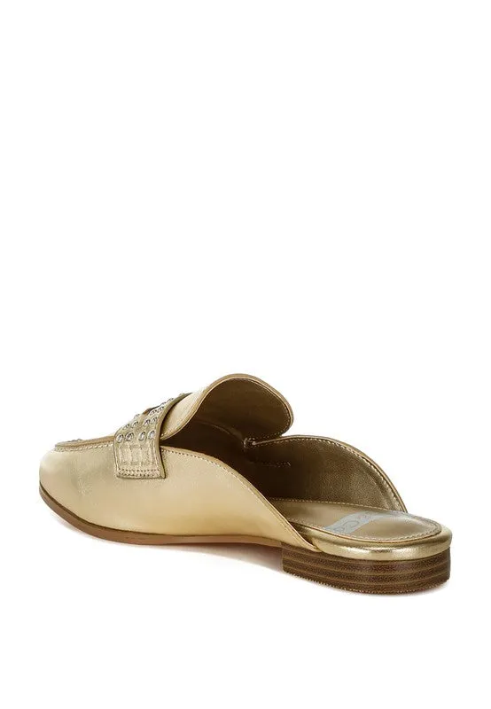 Size US 10 Gold Stud Detail Metallic Pleather Mules