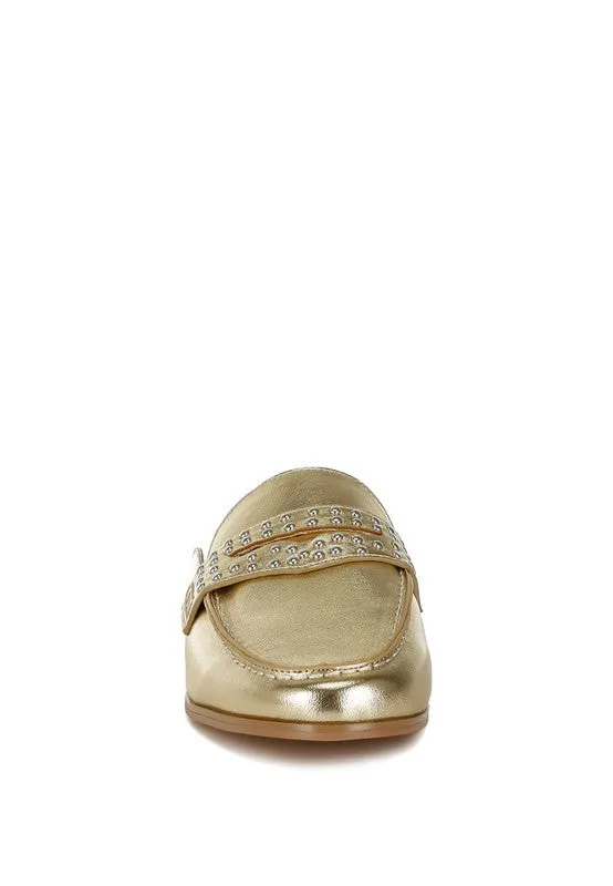 Size US 10 Gold Stud Detail Metallic Pleather Mules