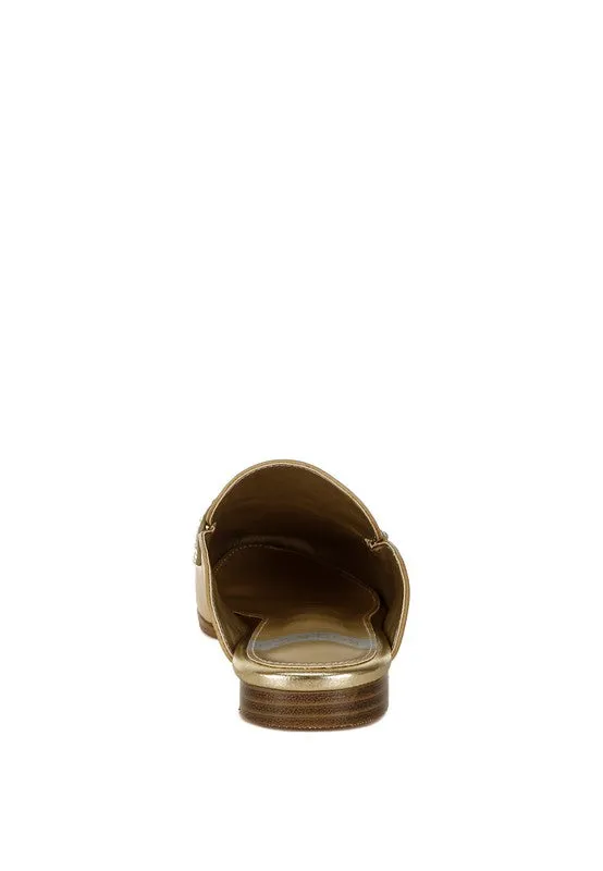 Size US 10 Gold Stud Detail Metallic Pleather Mules