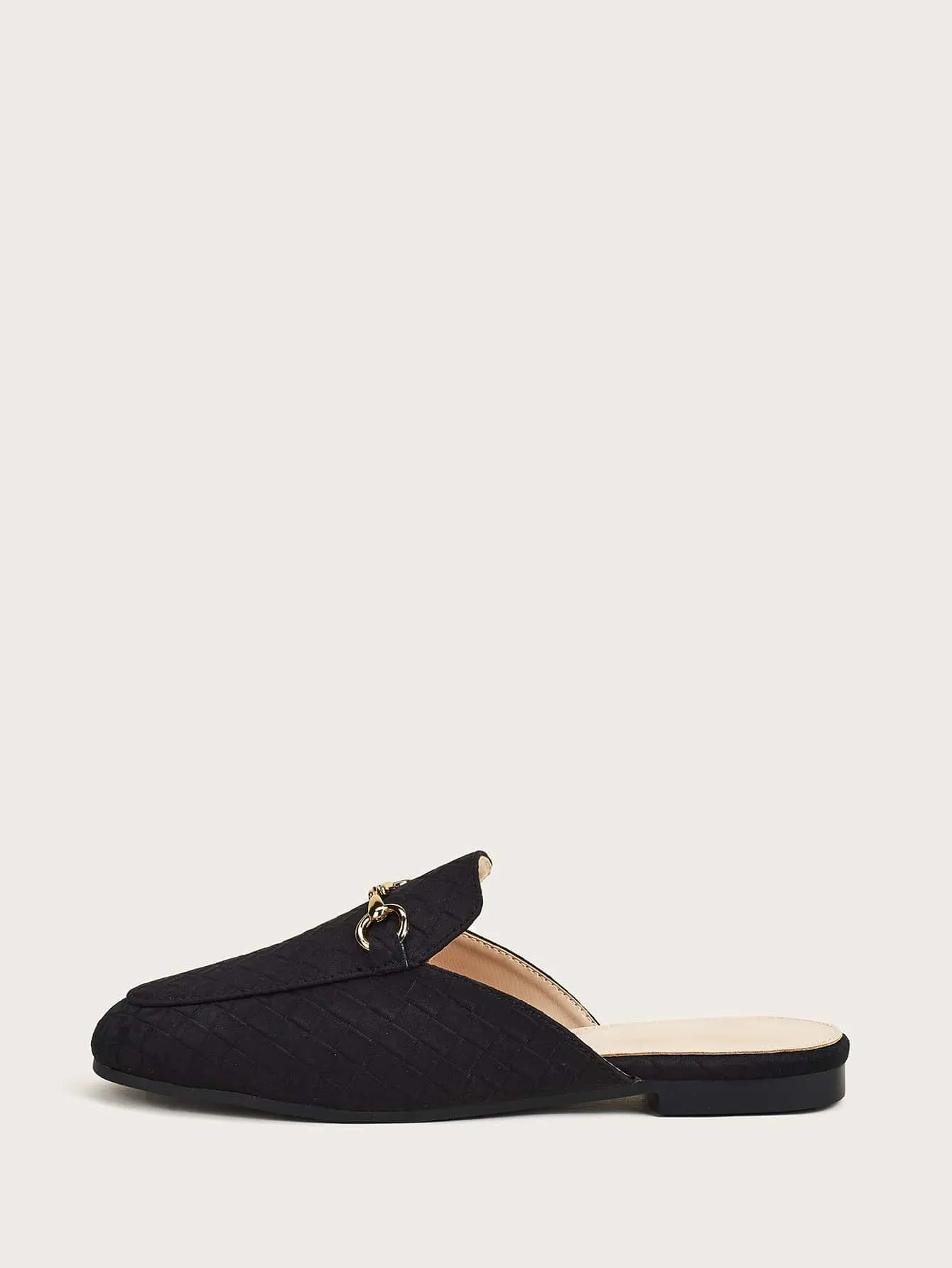 Snaffle Decor Woven Pattern Loafer Mules - Black - FD ⚡