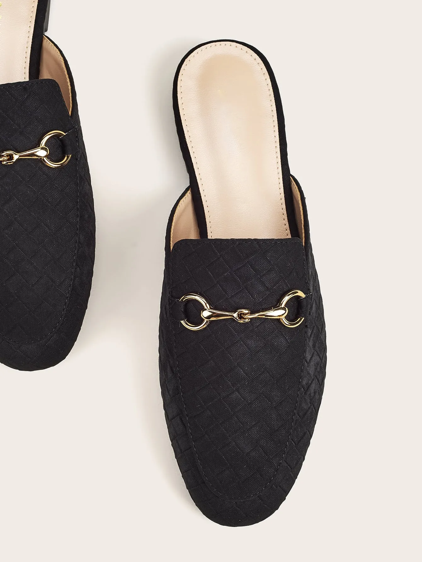 Snaffle Decor Woven Pattern Loafer Mules - Black - FD ⚡