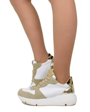 Sneakers Bianche e Beige Donna con Pelle Scamosciata animalier