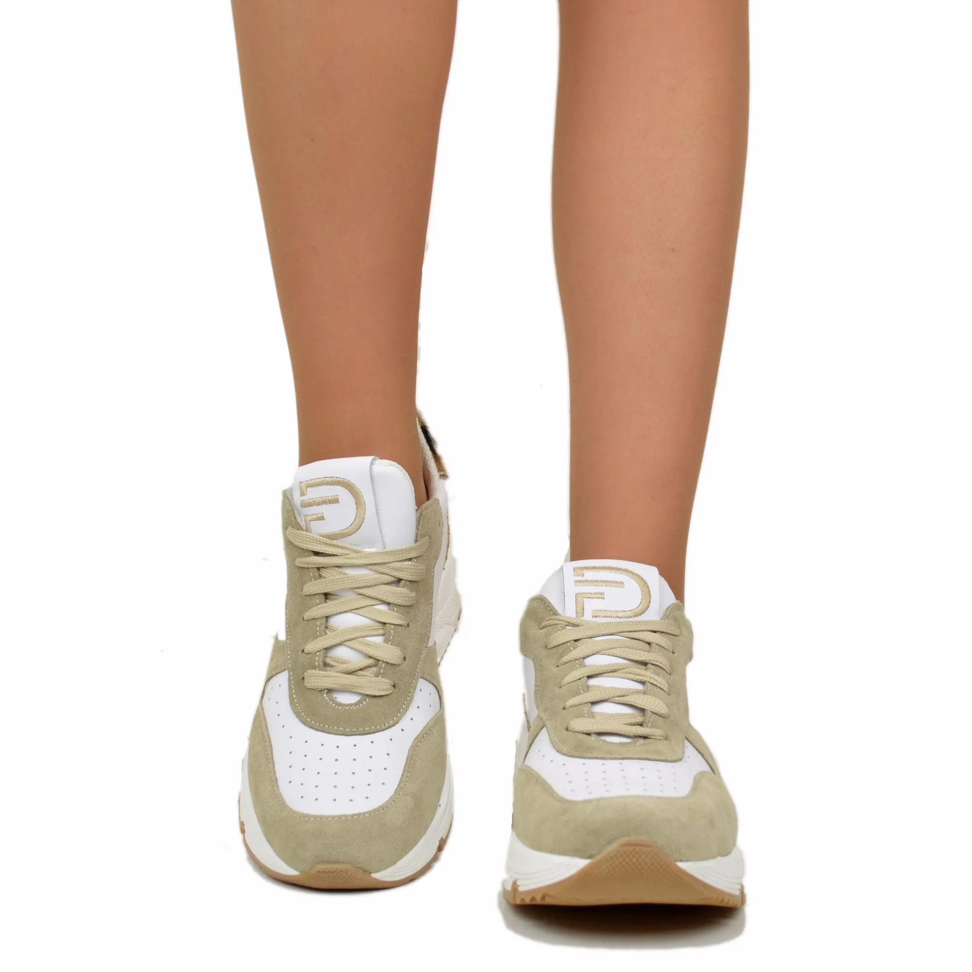 Sneakers Donna con Glitter Pelle Scamosciata animalier