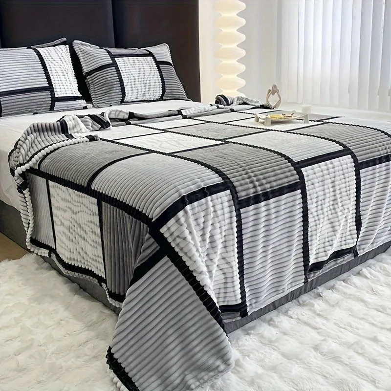 Soft & Cozy Striped Flannel Throw Blanket - Vintage Style, Machine Washable, All-Season Comfort for Couch, Bed, Office, and Travel