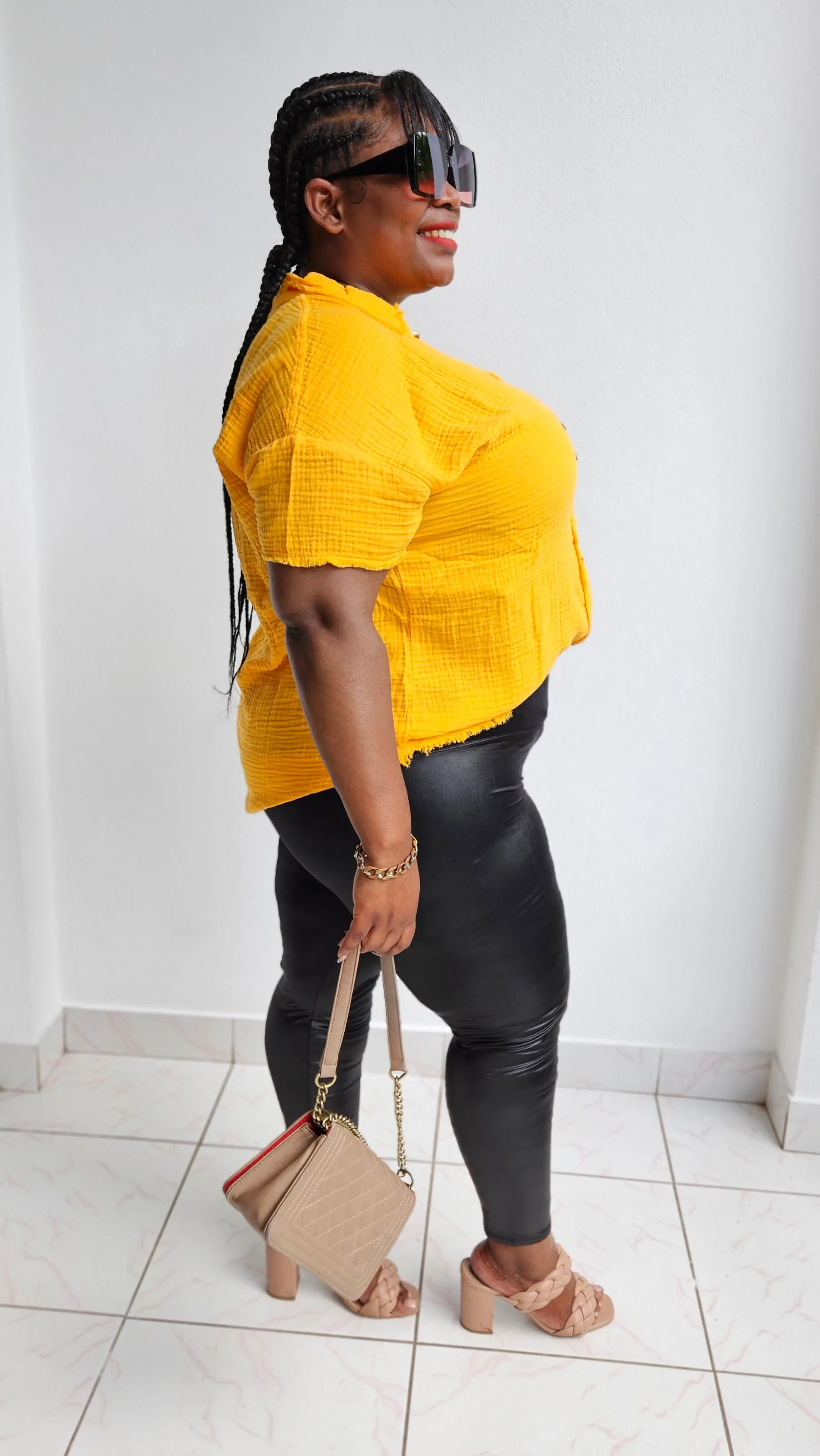 Softee Button Front Top || Yellow Gold