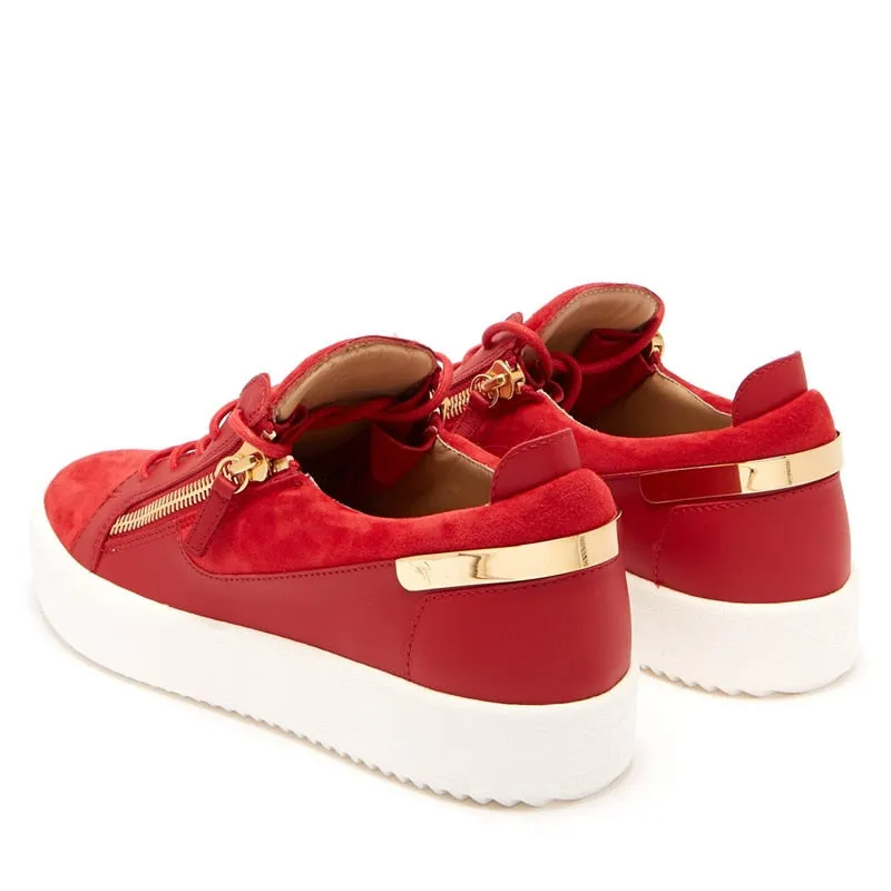 Spring Red Leather and Suede Patchwork Men's Casual Shoes Metal Stud Lace Up Breathable Low top Shoes Male Fashion Sneakers