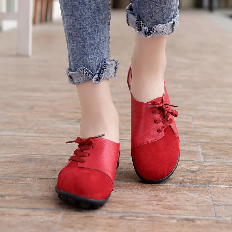 Spring Set Foot Mother Shoes Printing Peas Shoes Nurse Shoes Leather Casual Shoes Women