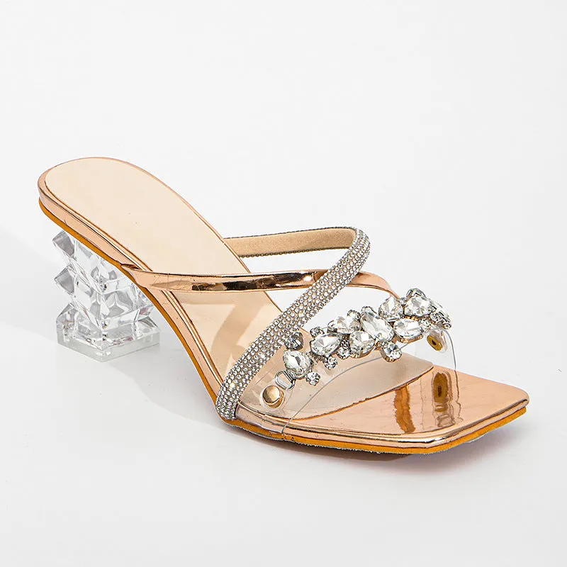 Square-Toed Rhinestone High Heels