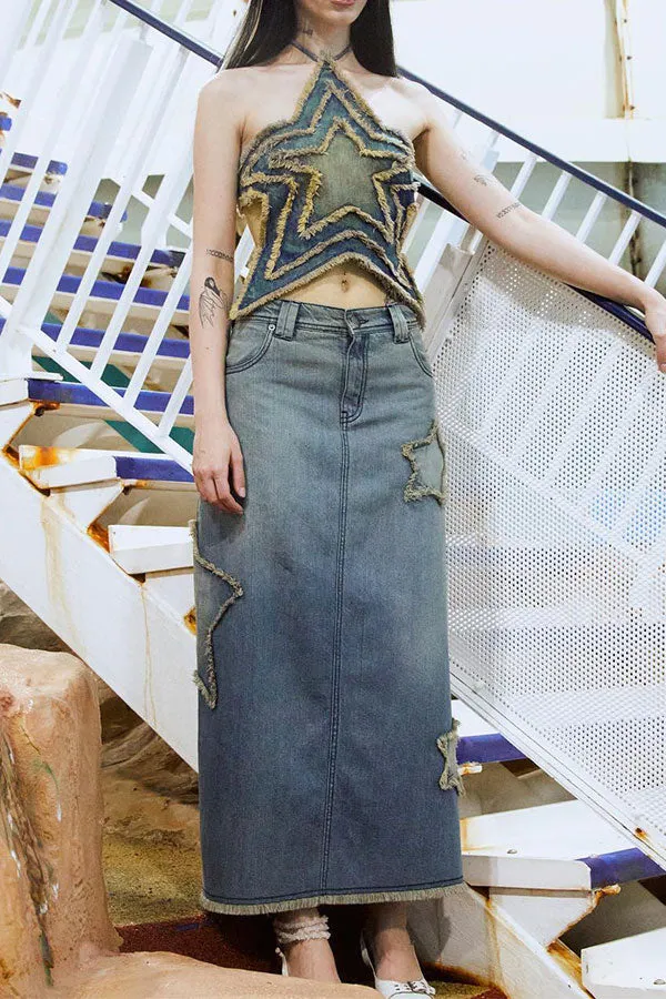 storexq Gradient Whimsical Star Shape Denim Camisole