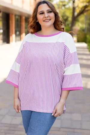 Stripe Bracelet Sleeve Plus Size T Shirt