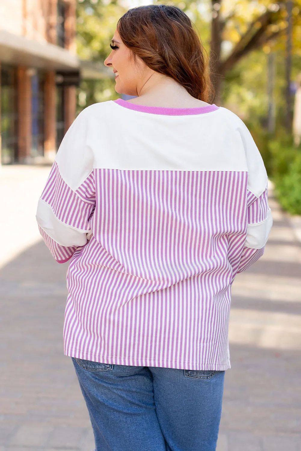 Stripe Bracelet Sleeve Plus Size T Shirt