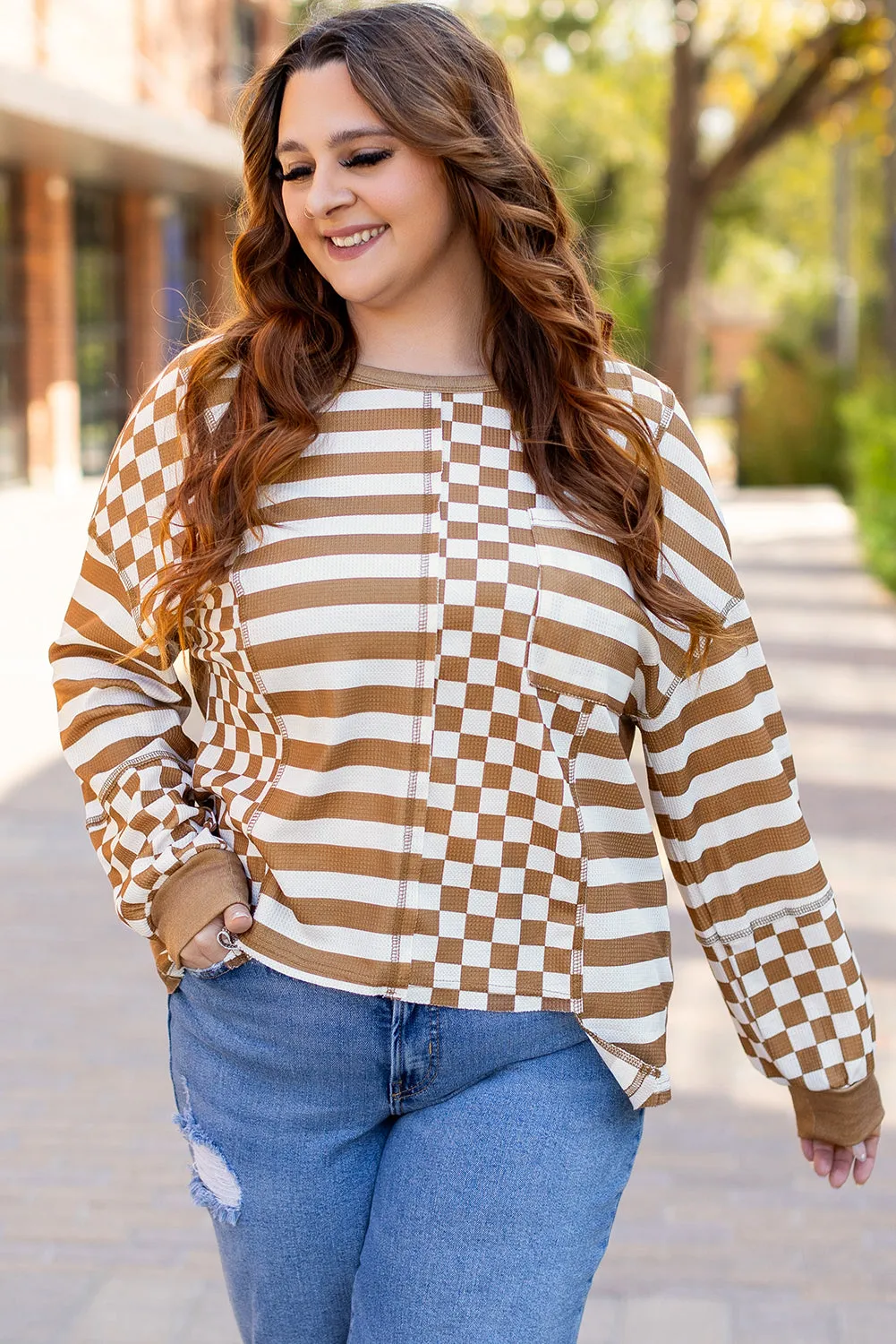 Striped Checkered Mixed Plus Size Top