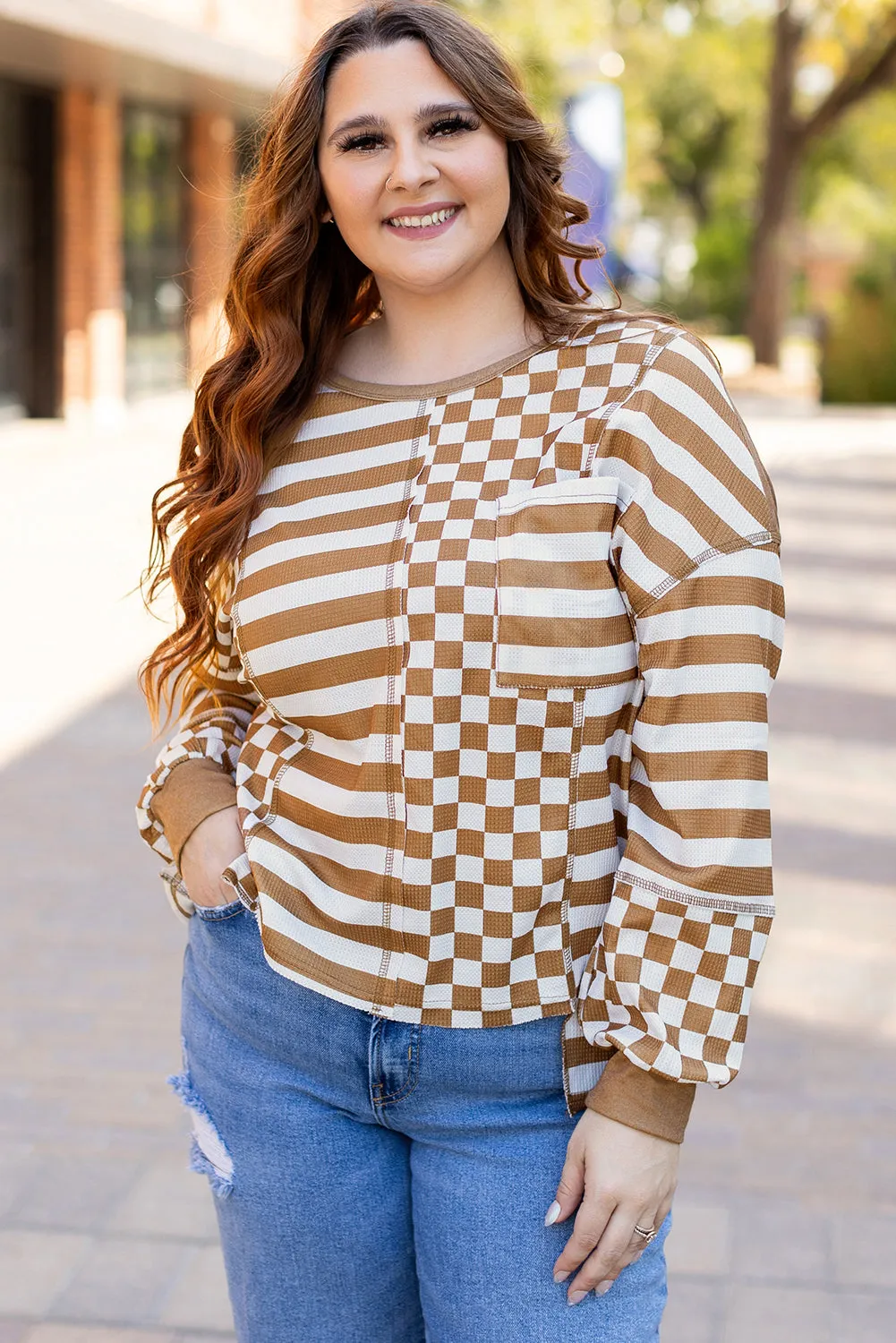 Striped Checkered Mixed Plus Size Top