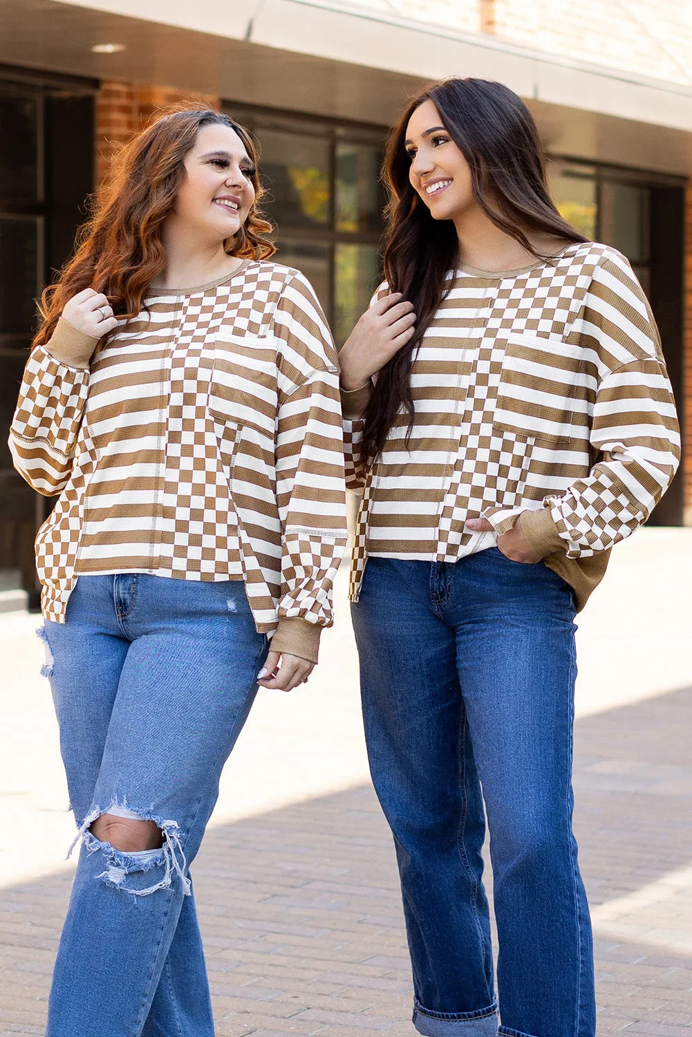 Striped Checkered Mixed Plus Size Top