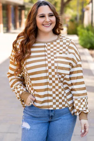 Striped Checkered Mixed Plus Size Top
