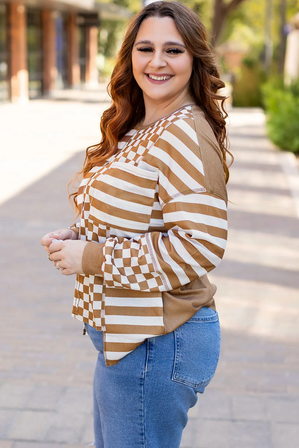 Striped Checkered Mixed Plus Size Top