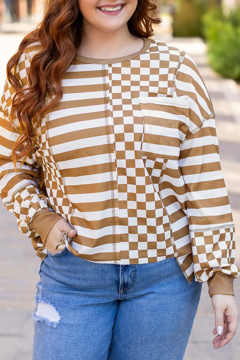 Striped Checkered Mixed Plus Size Top