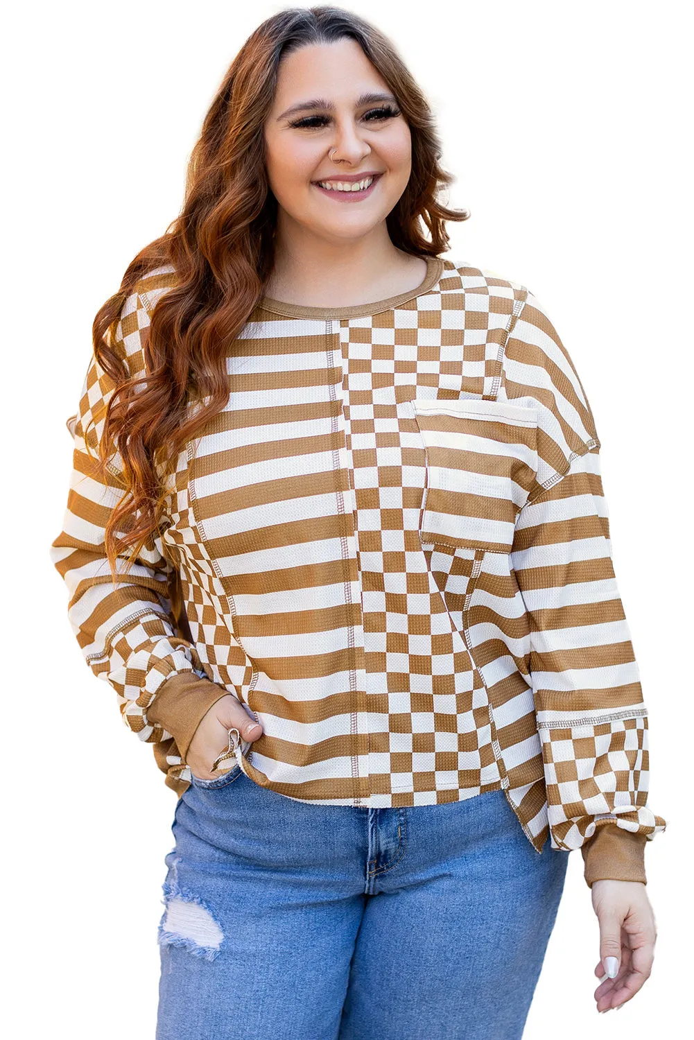 Striped Checkered Mixed Plus Size Top