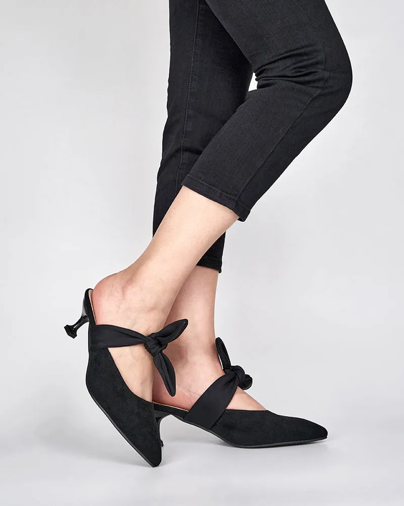 Suede Bow-knot Kitten Heel Mule