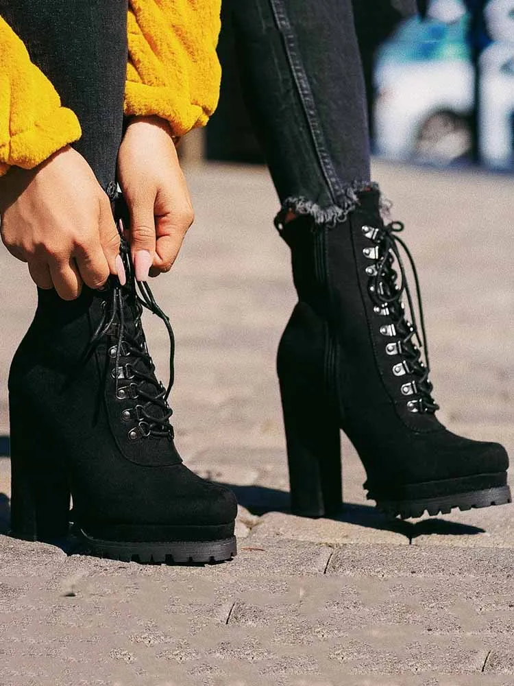 Suede Chunky Heel Booties