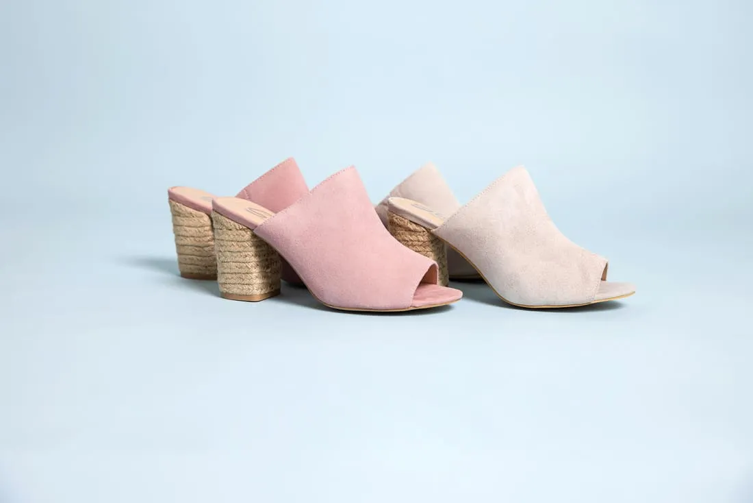Suede Open Toe Mules in Iced Grey