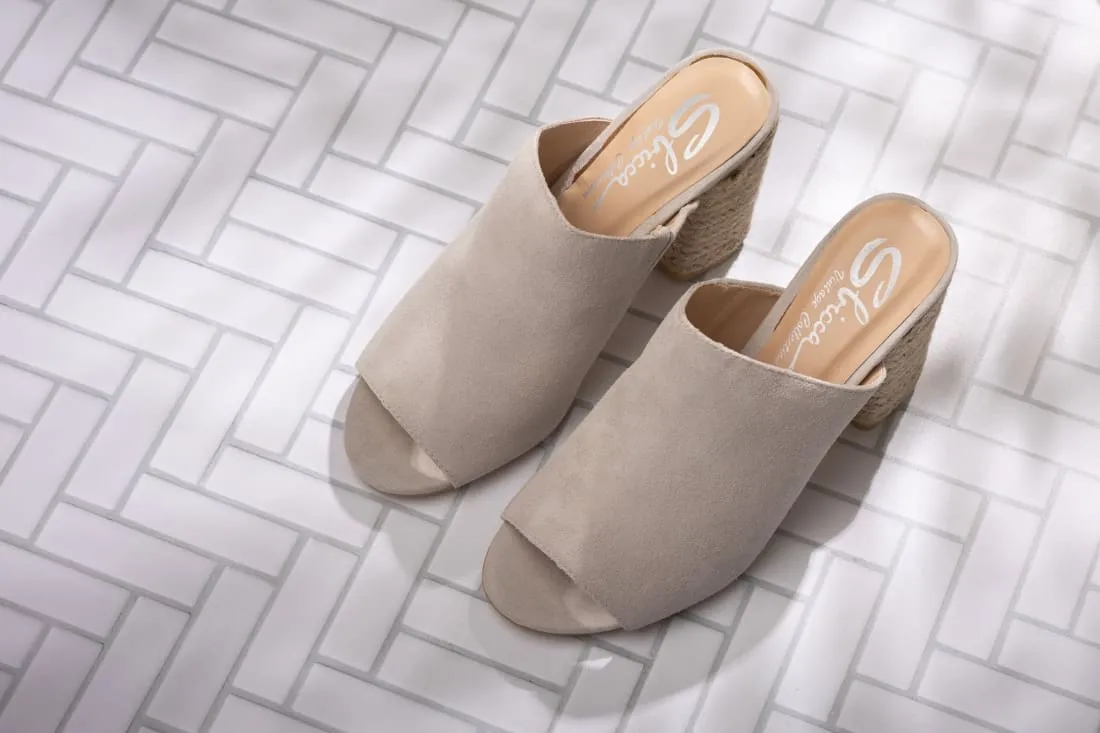 Suede Open Toe Mules in Iced Grey