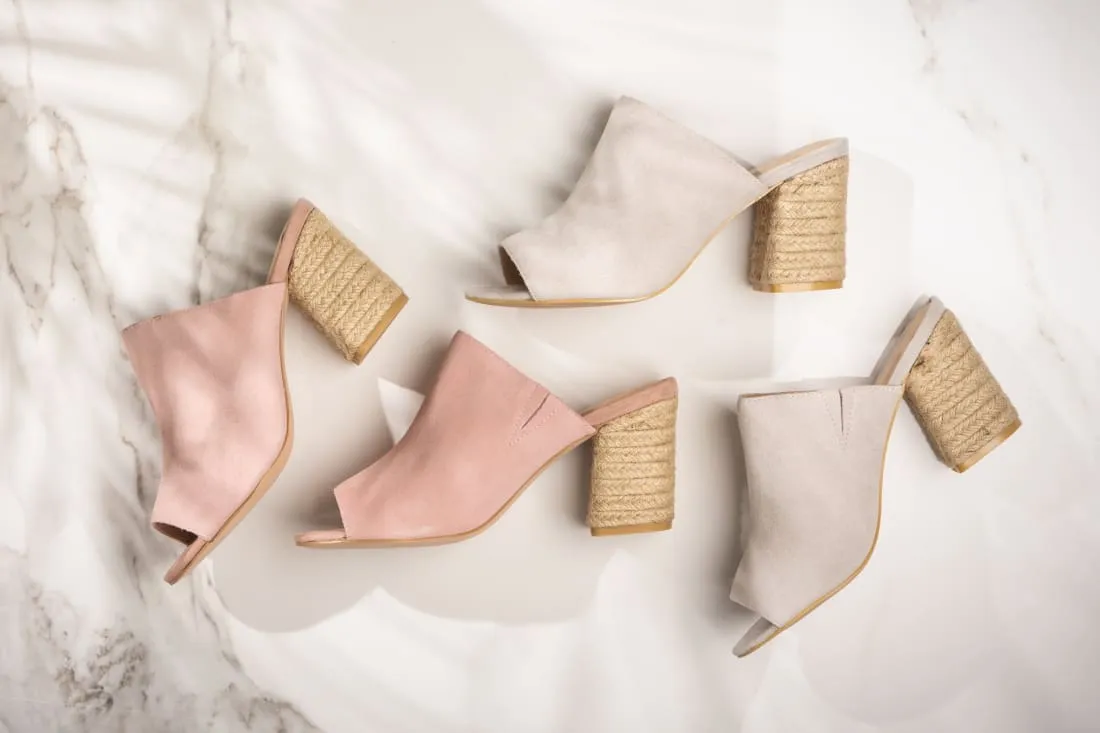 Suede Open Toe Mules in Iced Grey