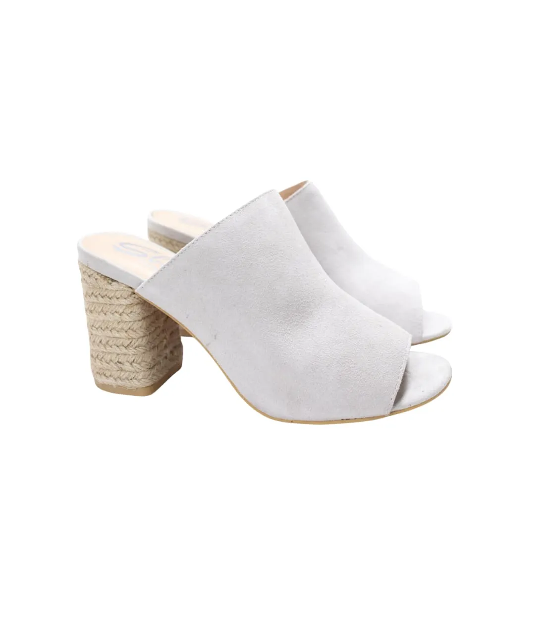 Suede Open Toe Mules in Iced Grey